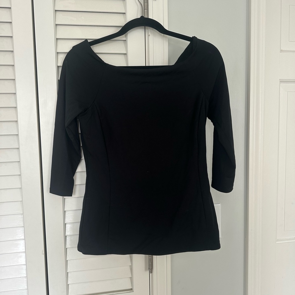 Black Women's Boatneck Three-Quarter Sleeve Top
